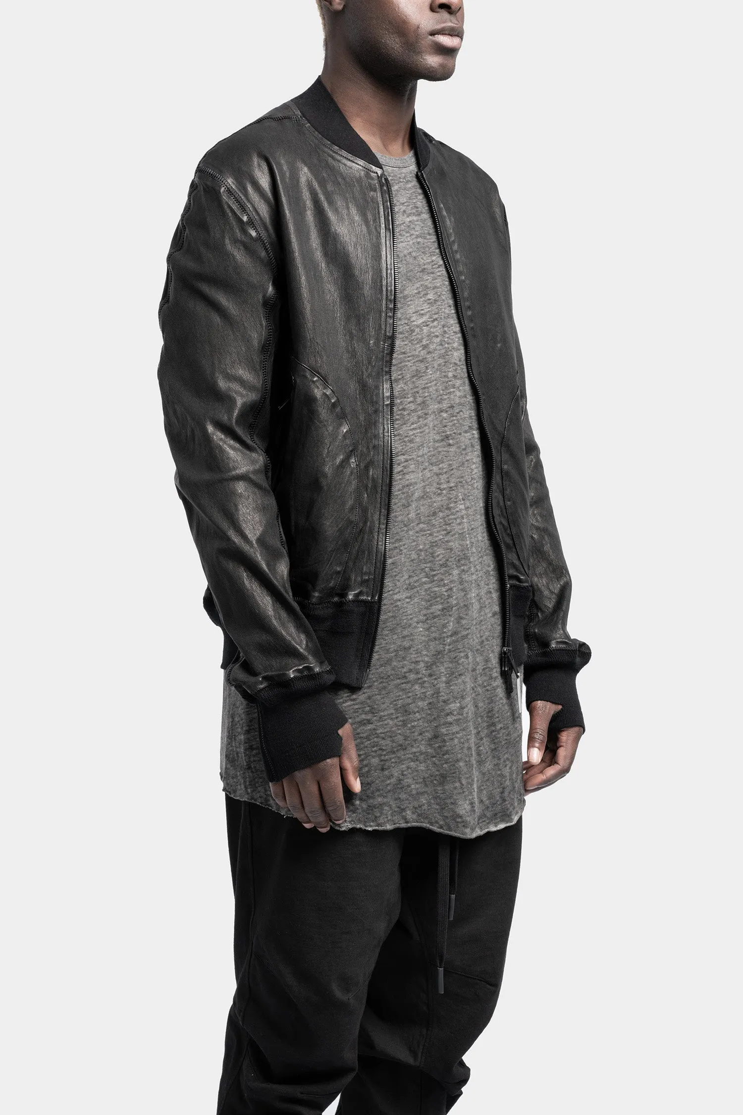 Leather bomber jacket