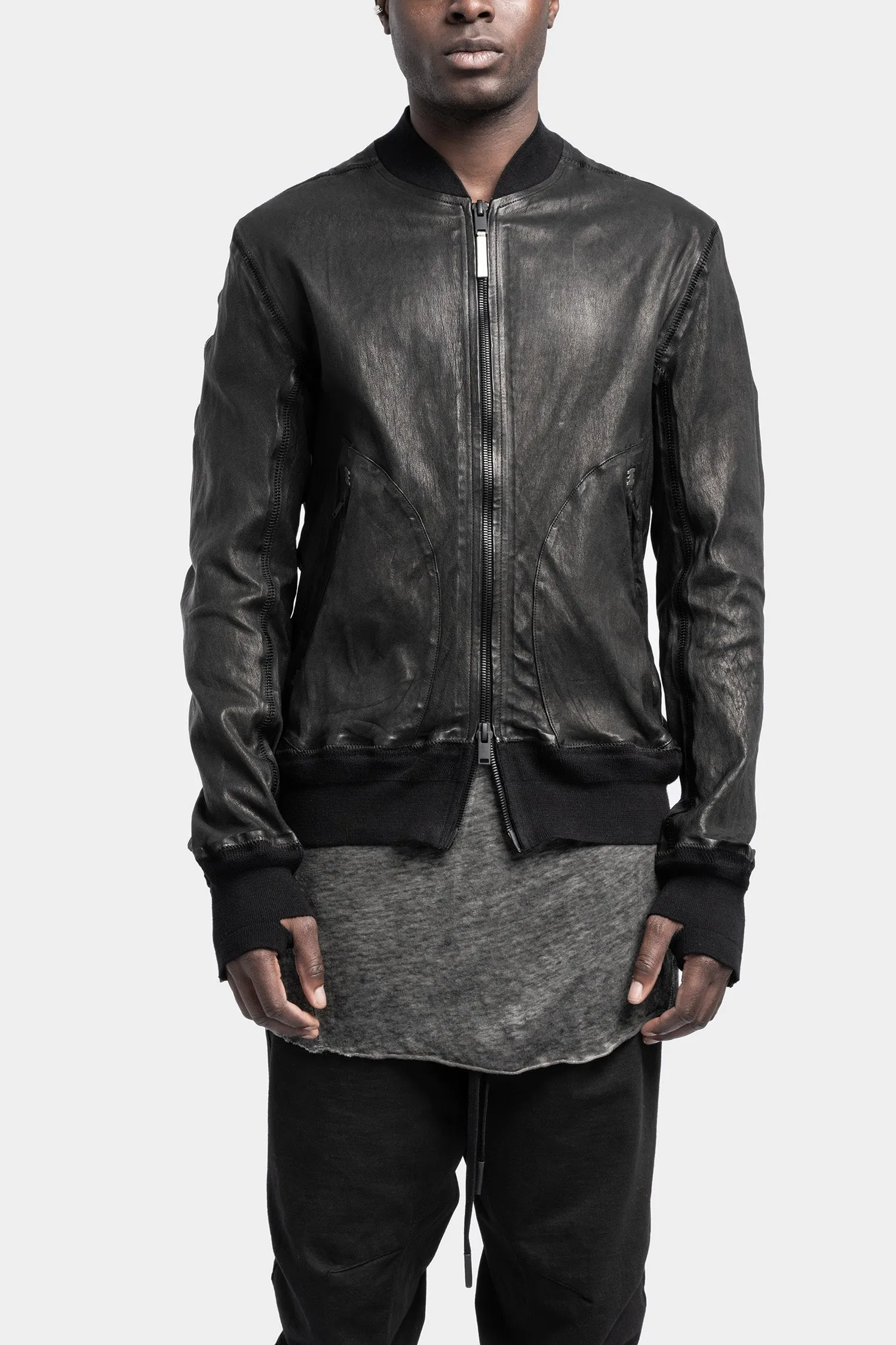 Leather bomber jacket