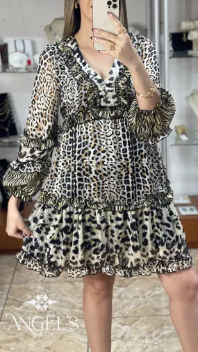 Leopard Print Babydoll Dress