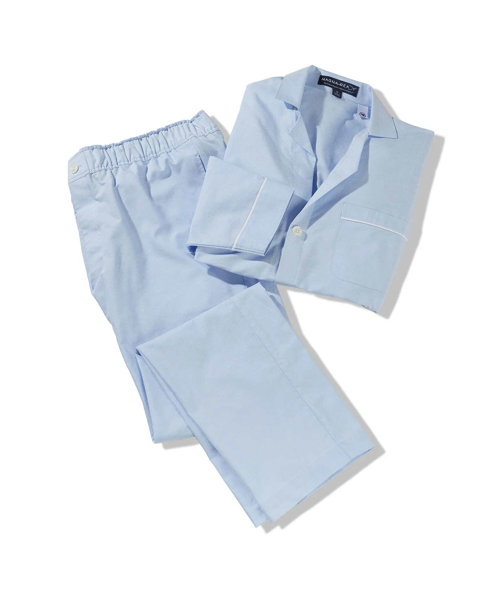 Light Blue Oxford Long Sleeve Pajama Top with Magnetic Closures