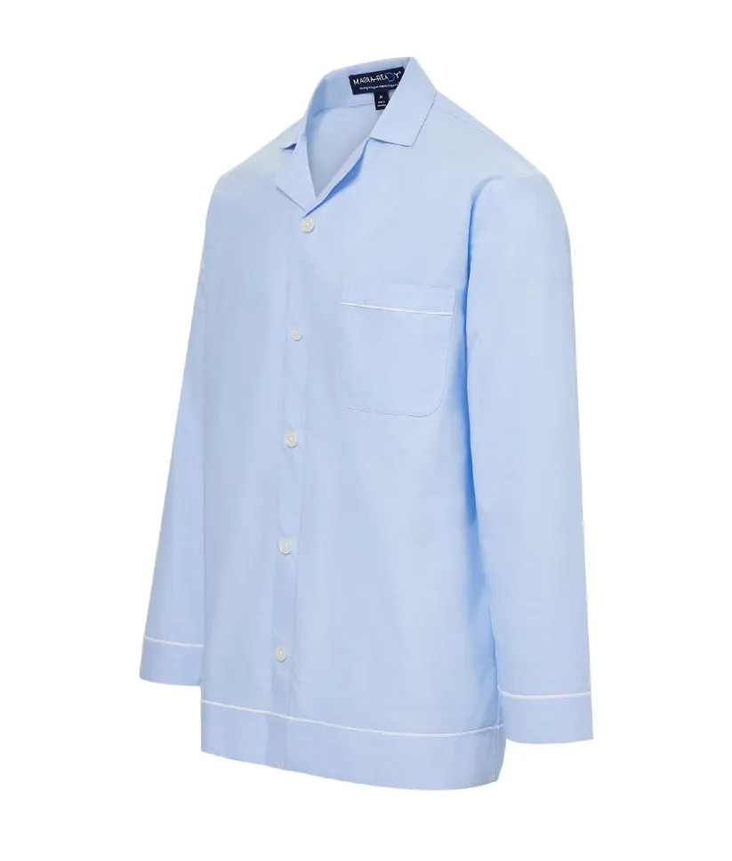 Light Blue Oxford Long Sleeve Pajama Top with Magnetic Closures