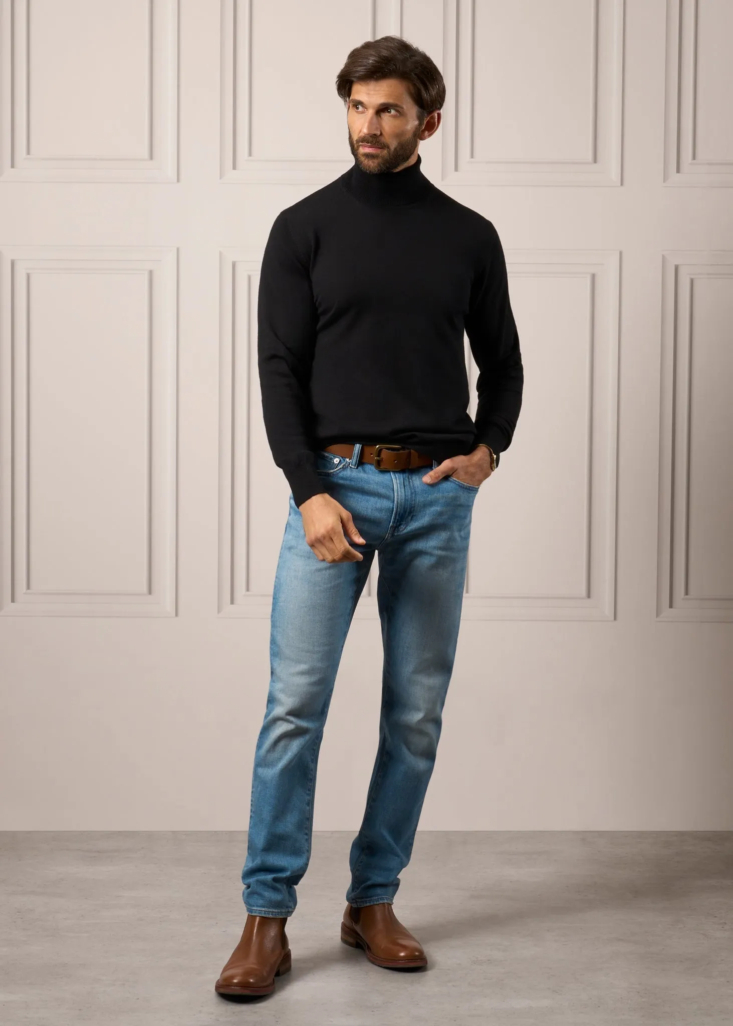 Linton Merino Wool Roll Neck Jumper in Black - Regular Fit