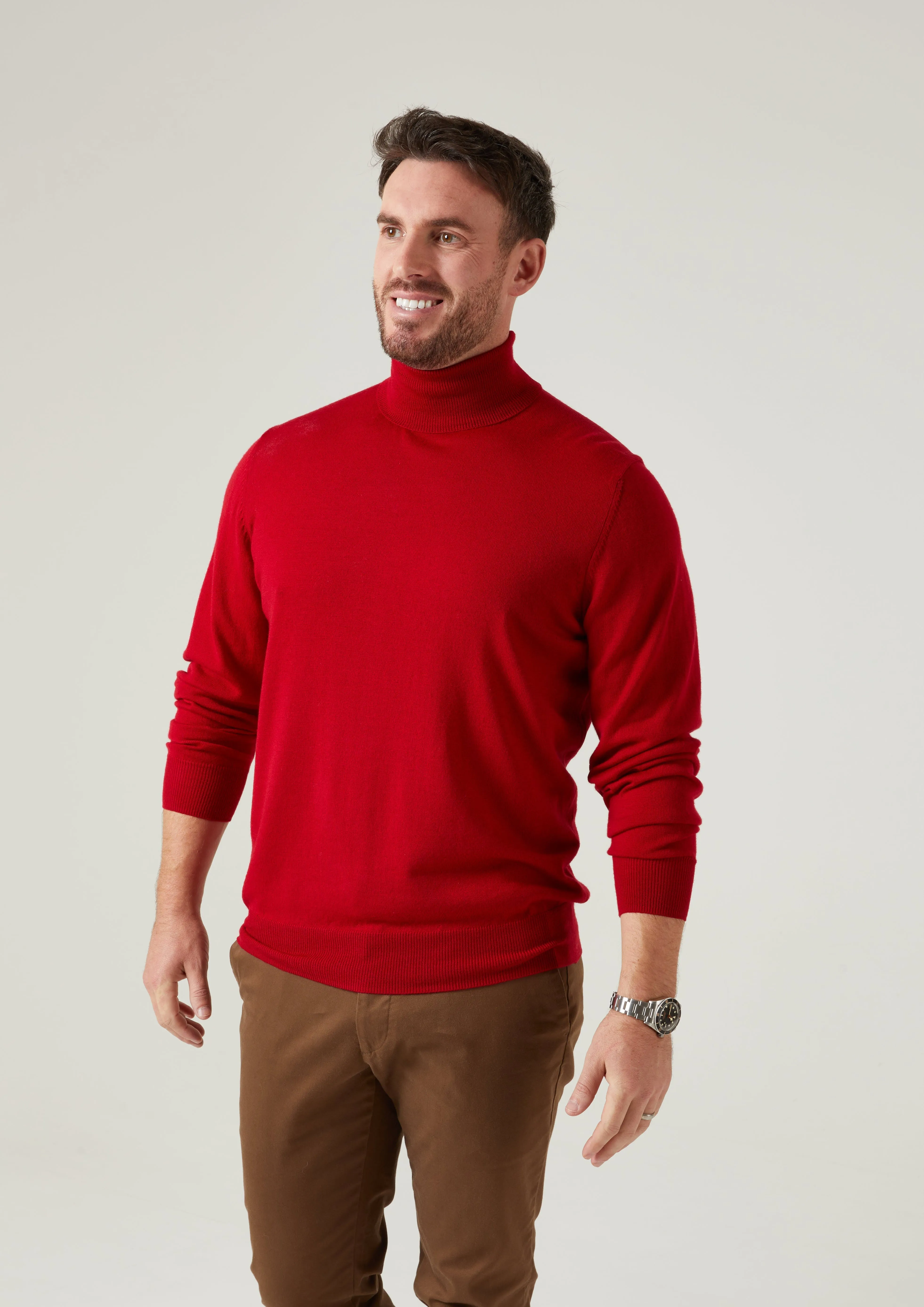 Linton Merino Wool Roll Neck Jumper in Chianti - Regular Fit