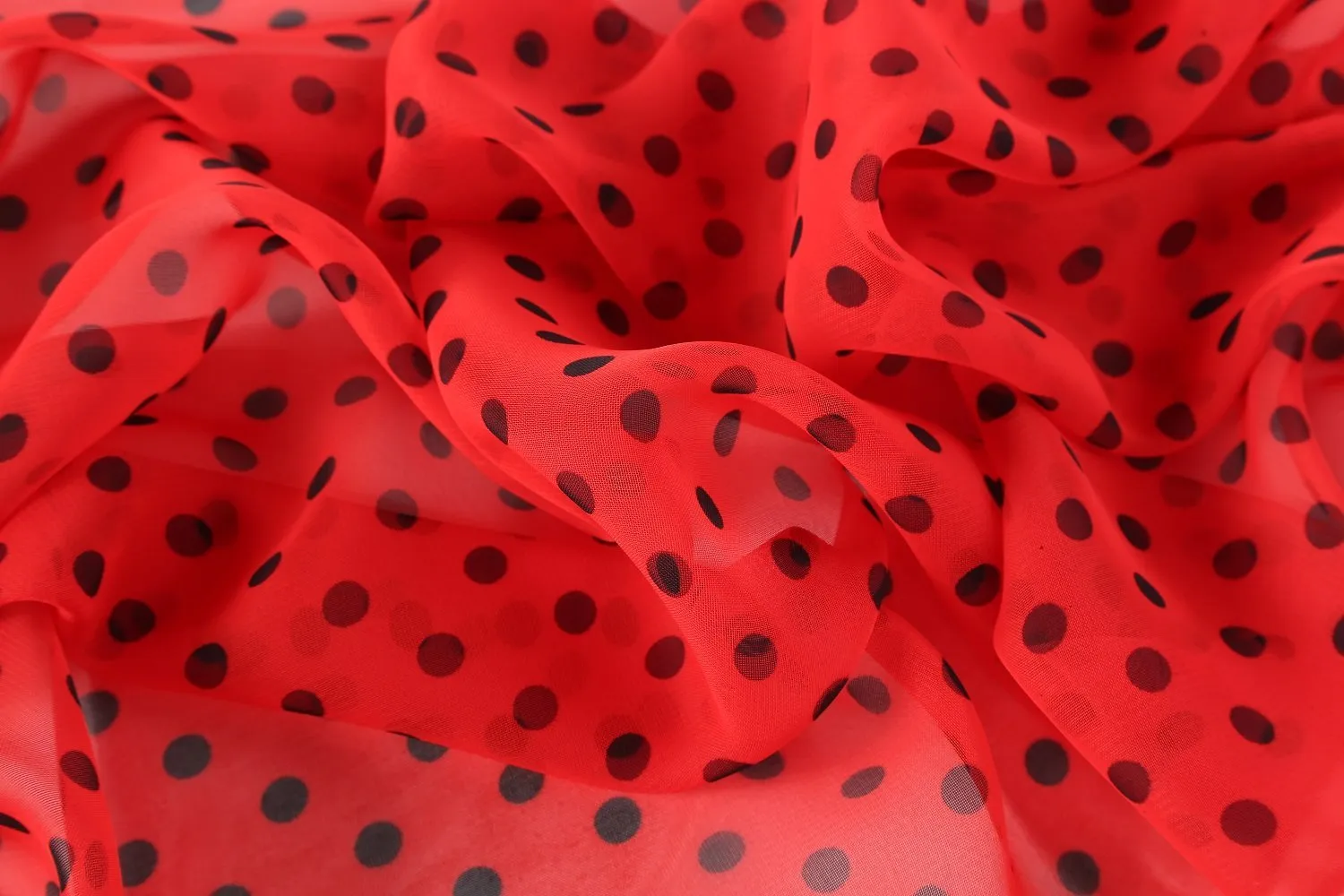 Long Sheer Chiffon Scarf Red Theme Polka Dot Print CHL426