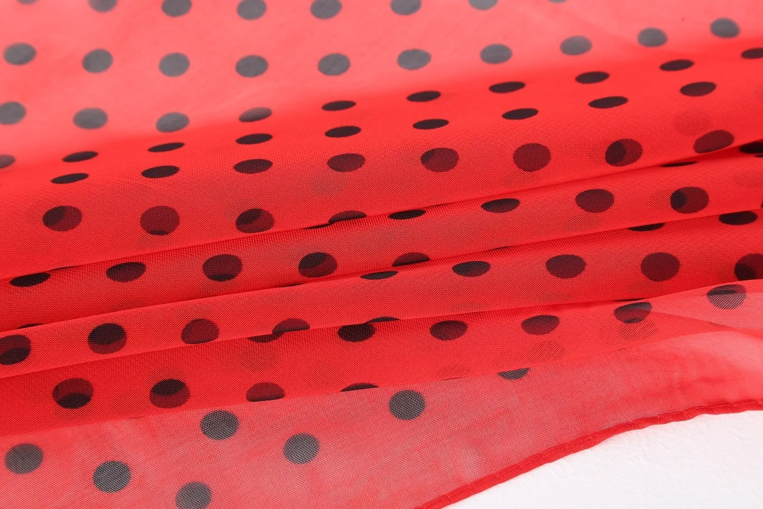 Long Sheer Chiffon Scarf Red Theme Polka Dot Print CHL426