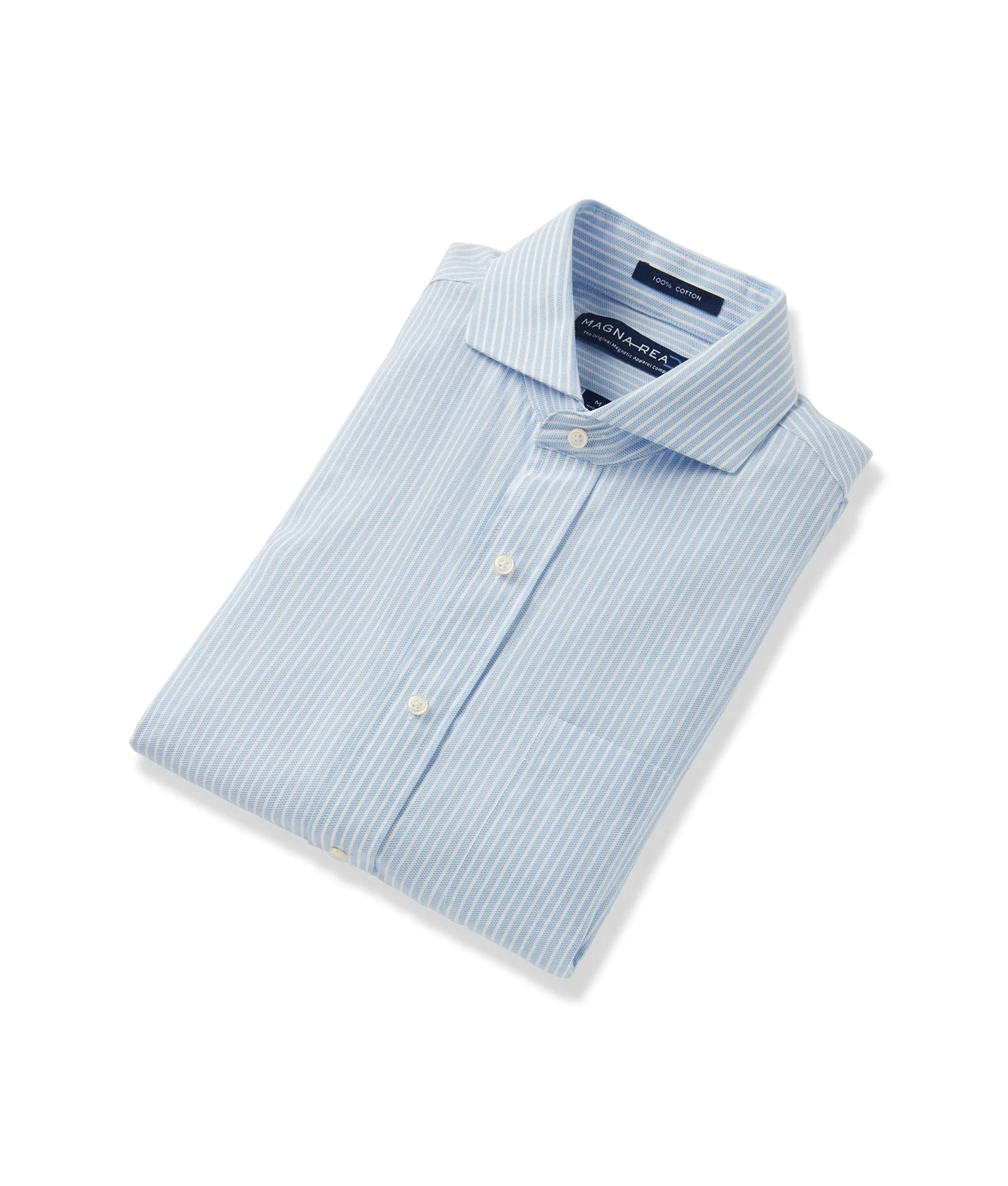 Long Sleeve Light Blue Textured Stripe 'Bryant' Dress Shirt with Magnetic Closures