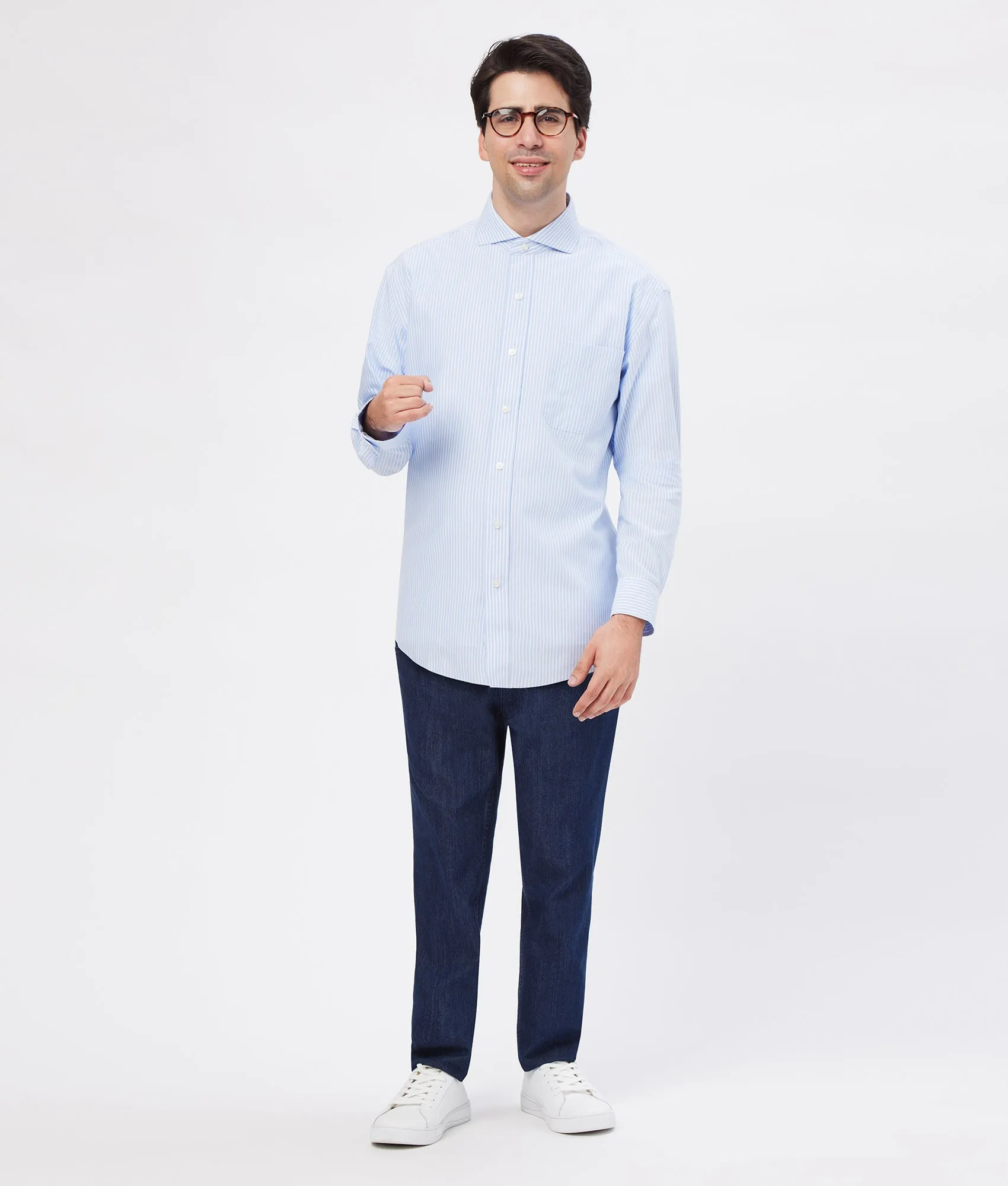 Long Sleeve Light Blue Textured Stripe 'Bryant' Dress Shirt with Magnetic Closures