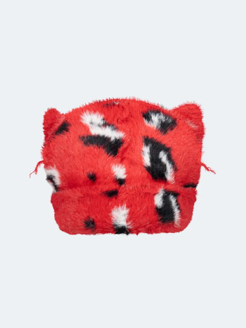 LOVERBOY BY CHARLES JEFFREY FLUFFY CHUNKY EARS BEANIE LEOPARD RED