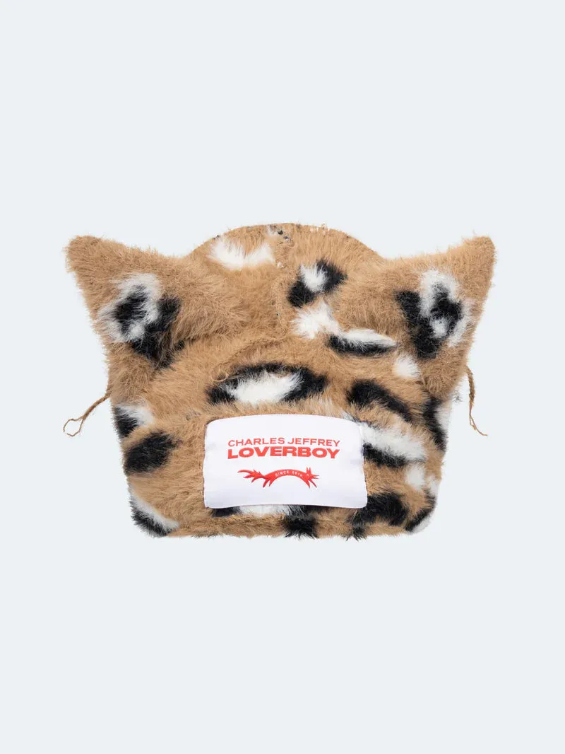 LOVERBOY BY CHARLES JEFFREY FLUFFY CHUNKY EARS BEANIE LEOPARD