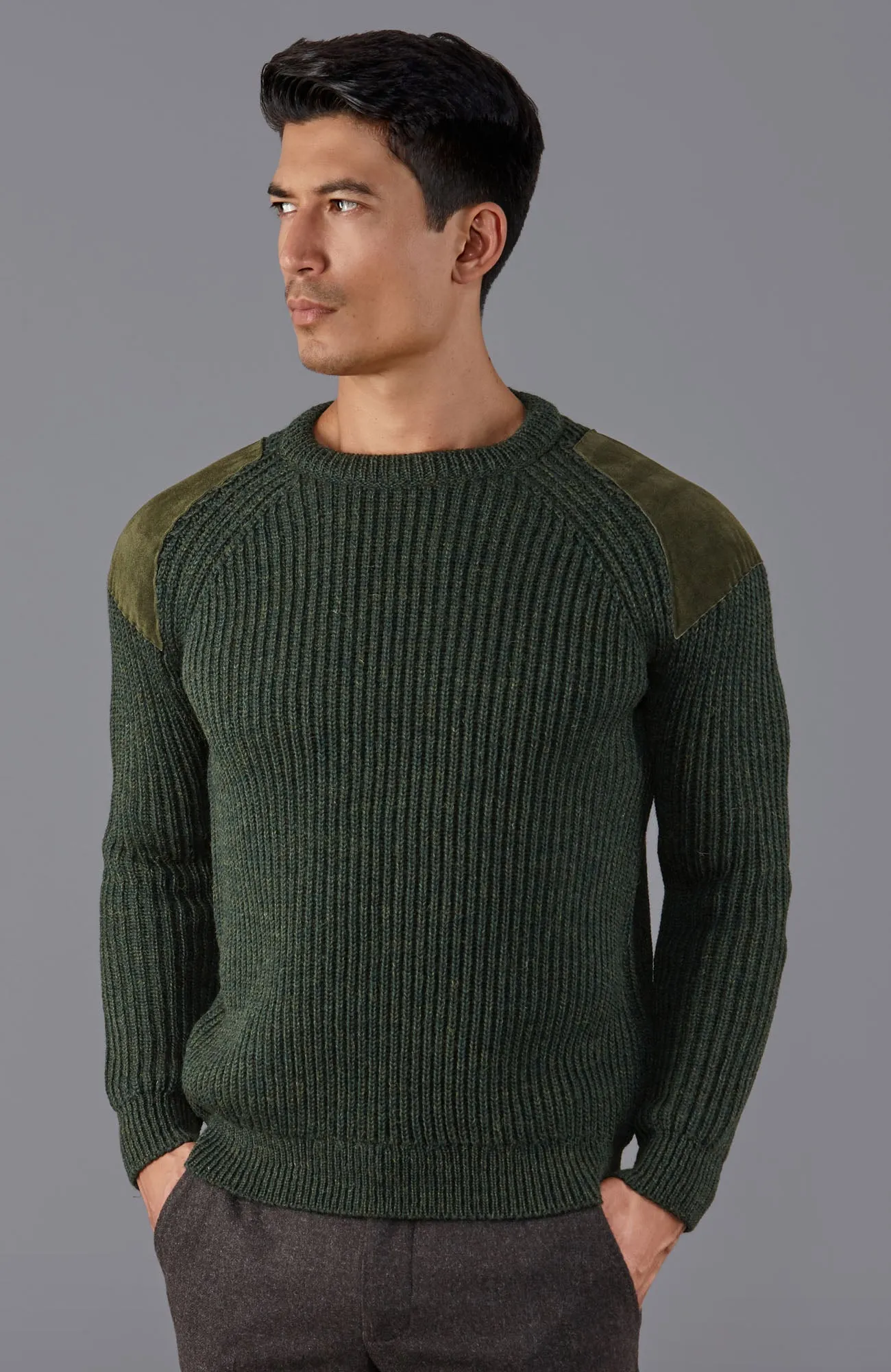 Mens Chunky British Wool Ribbed Shooting Jumper