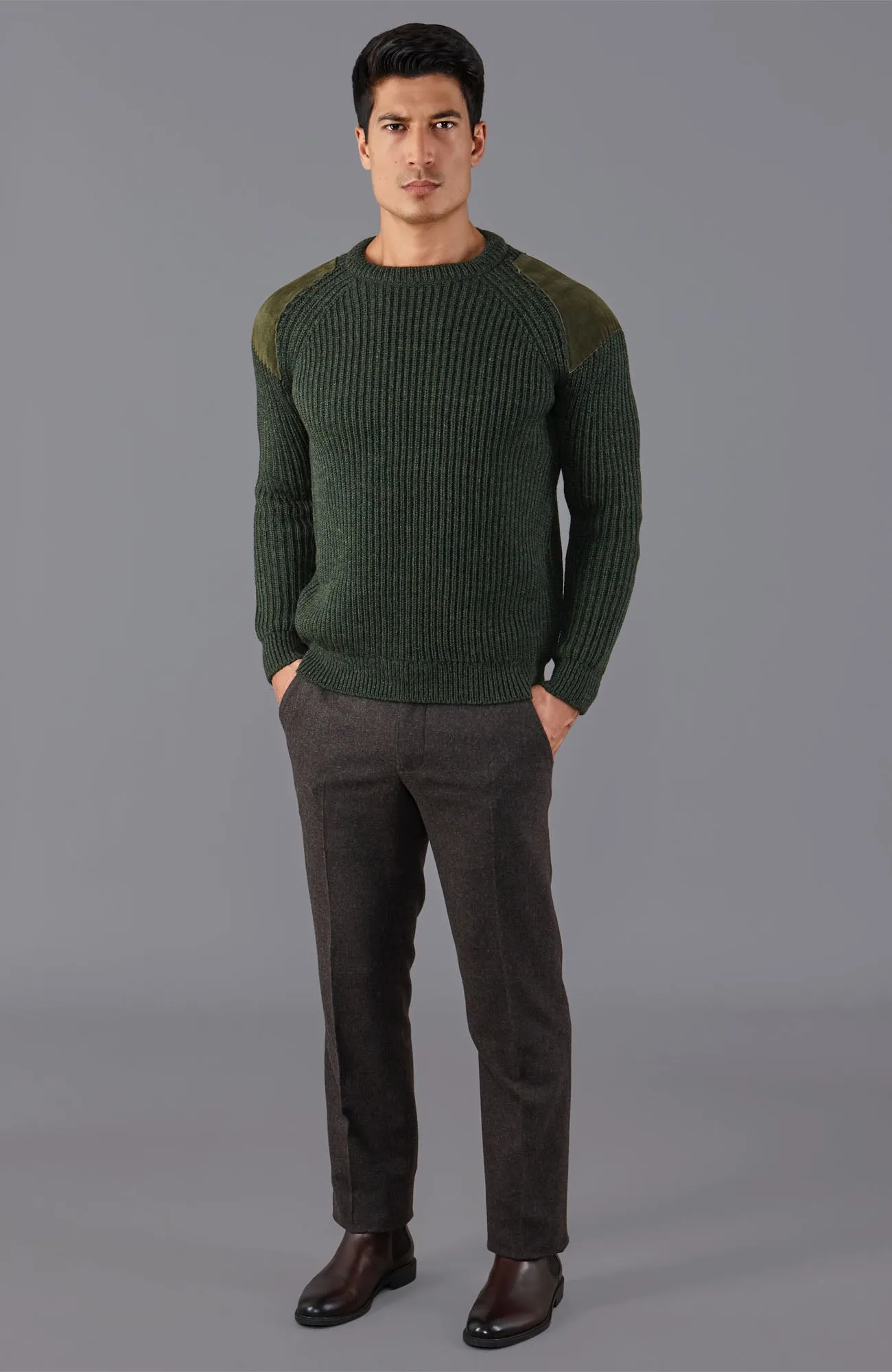 Mens Chunky British Wool Ribbed Shooting Jumper