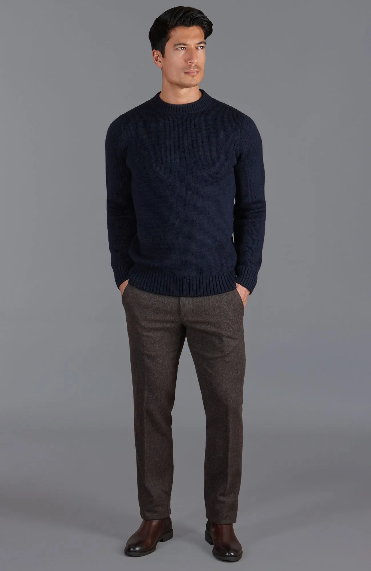 Mens Chunky Merino Wool Crew Neck Jumper