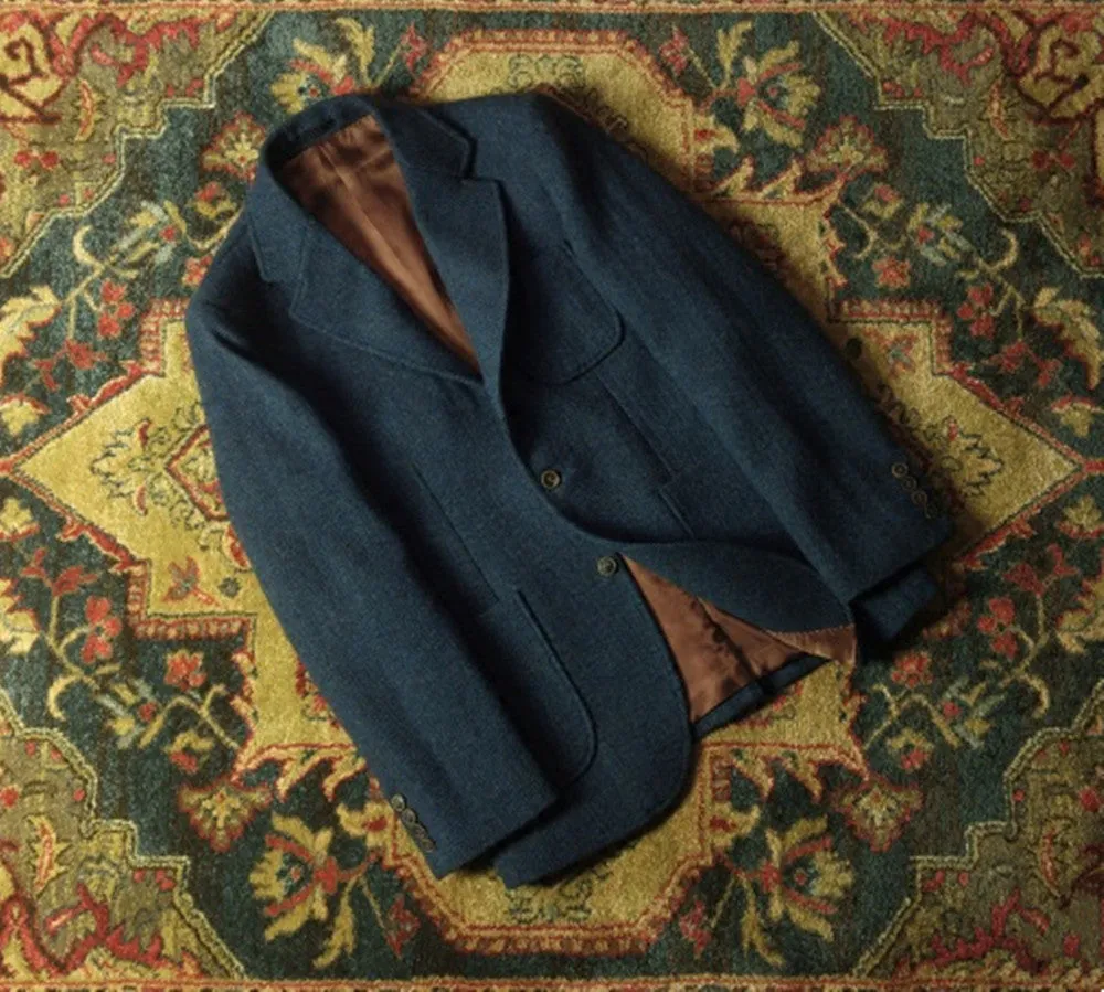 Men's Herringbone Tweed Suit Jacket Blue