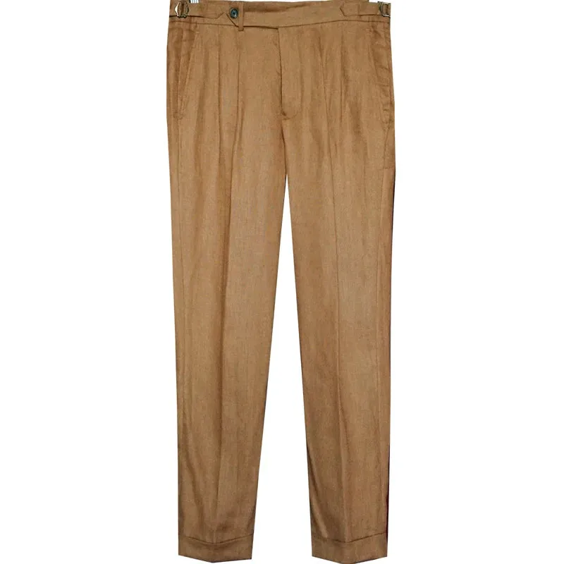 Men's Linen Suit Pants - Brown White - Smart Casual