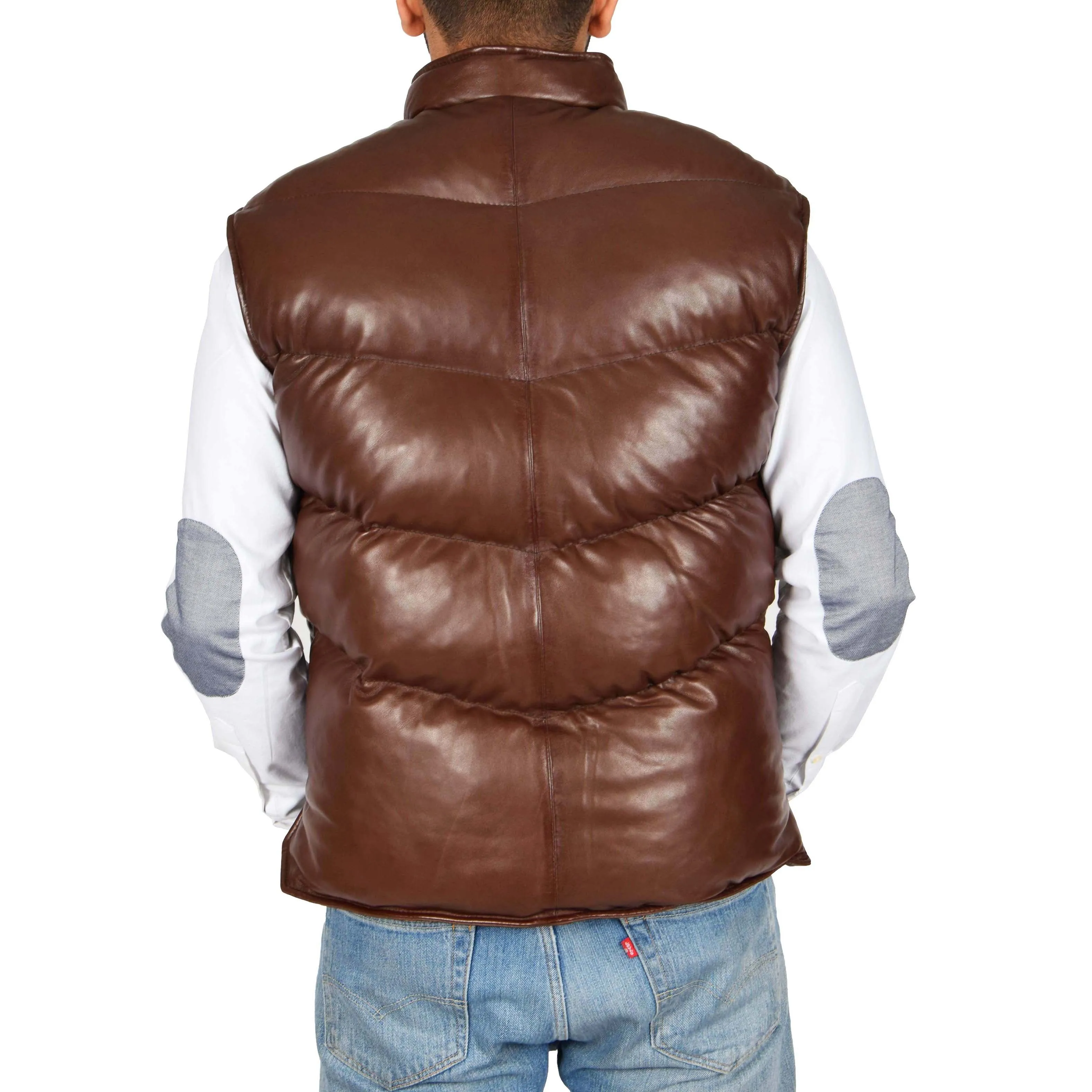 Mens Quilted Leather Waistcoat Body Warmer Gilet Jeff Brown