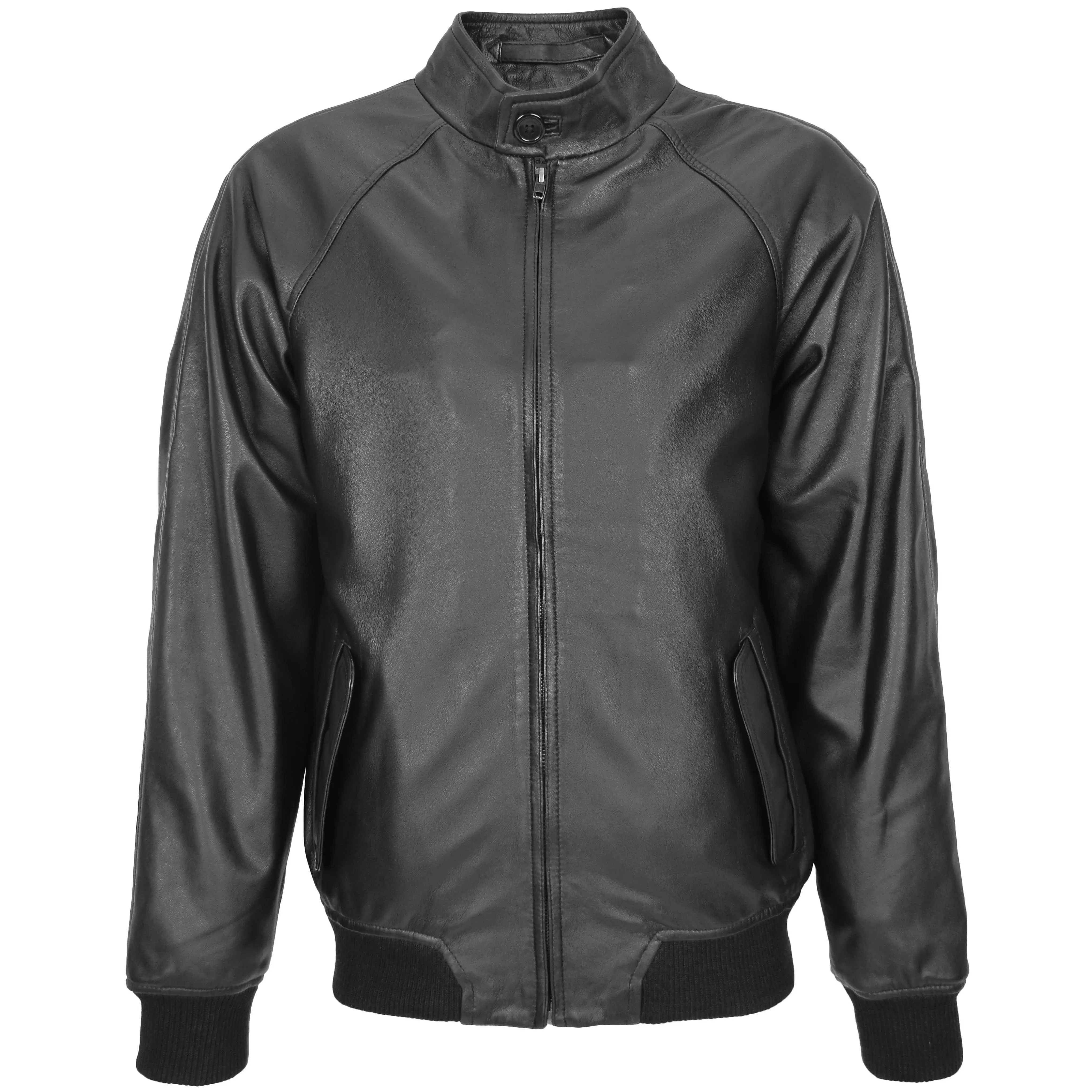 Mens Real Leather Bomber Jacket Raglan Shoulder Francis Black