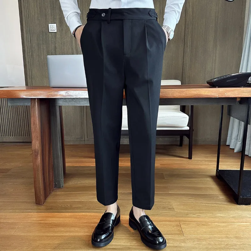 Men's Retro Elegant Slim Fit Dress Pants British Casual Trousers