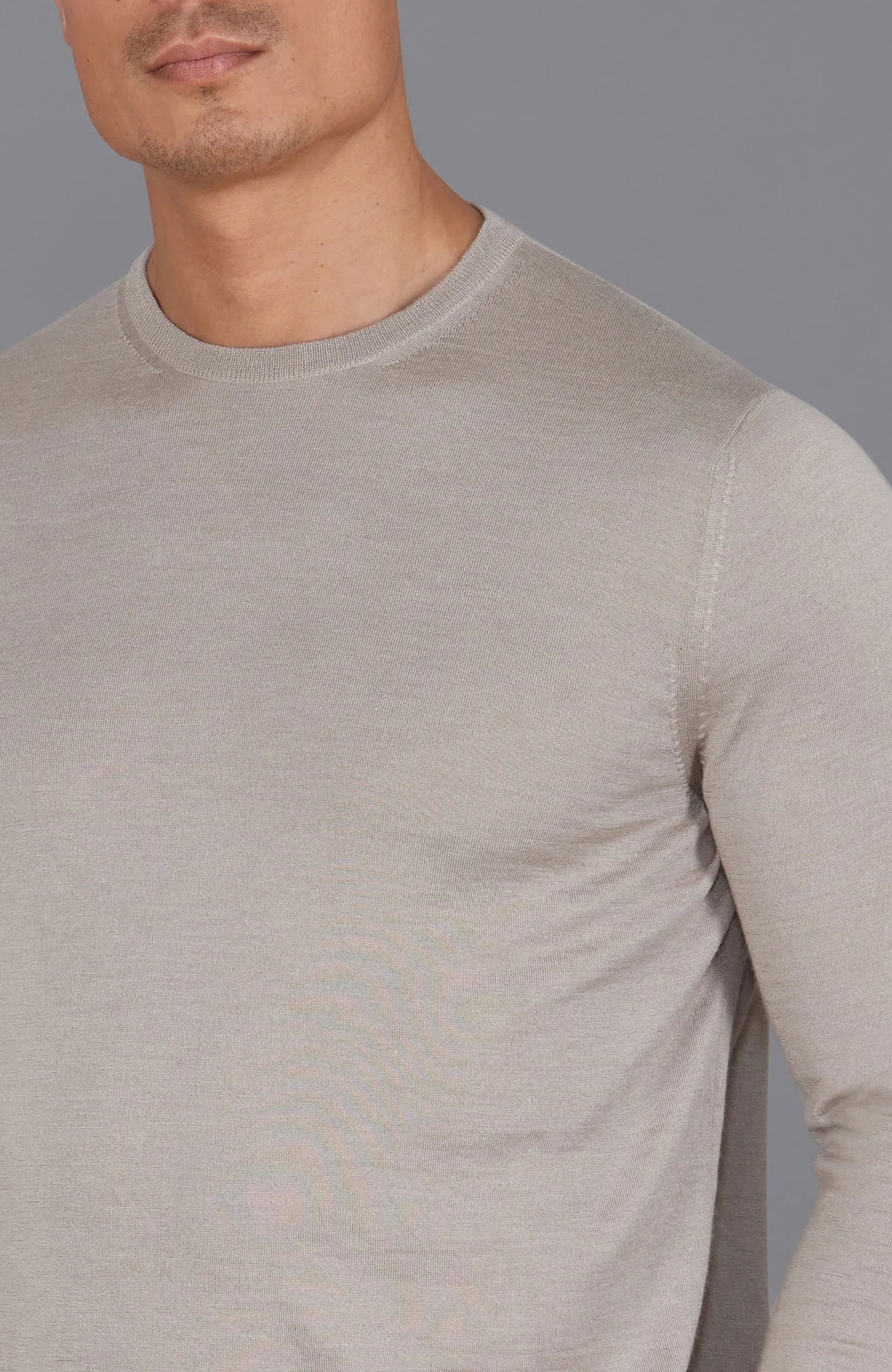 Mens Superfine Merino Silk Crew Neck Jumper