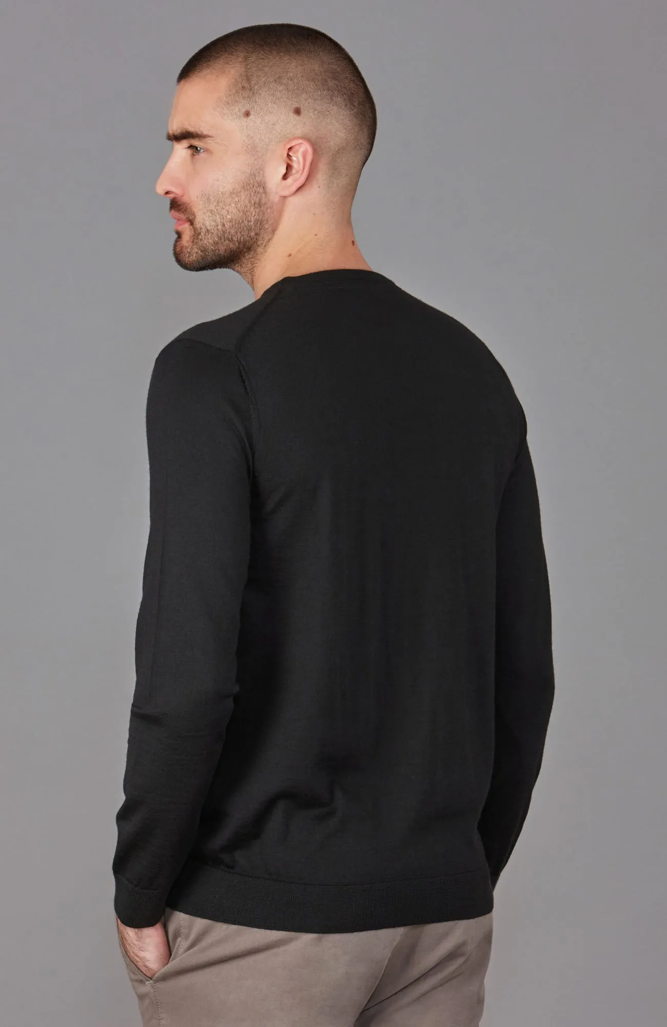 Mens Superfine Merino Silk Crew Neck Jumper