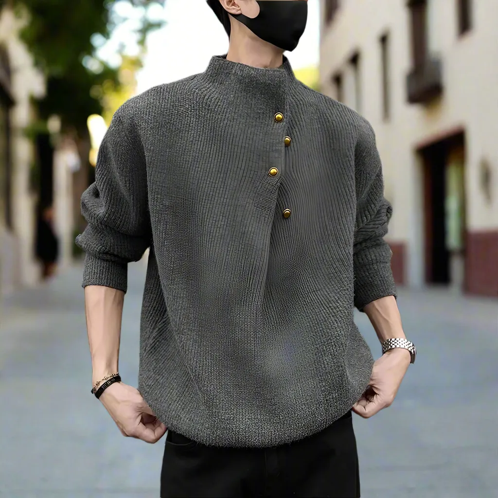 Mens Wrap Style Collar Sweater Wtih Button Details