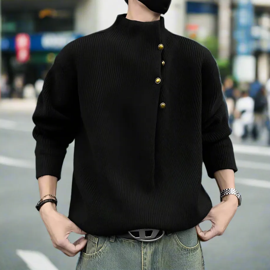 Mens Wrap Style Collar Sweater Wtih Button Details