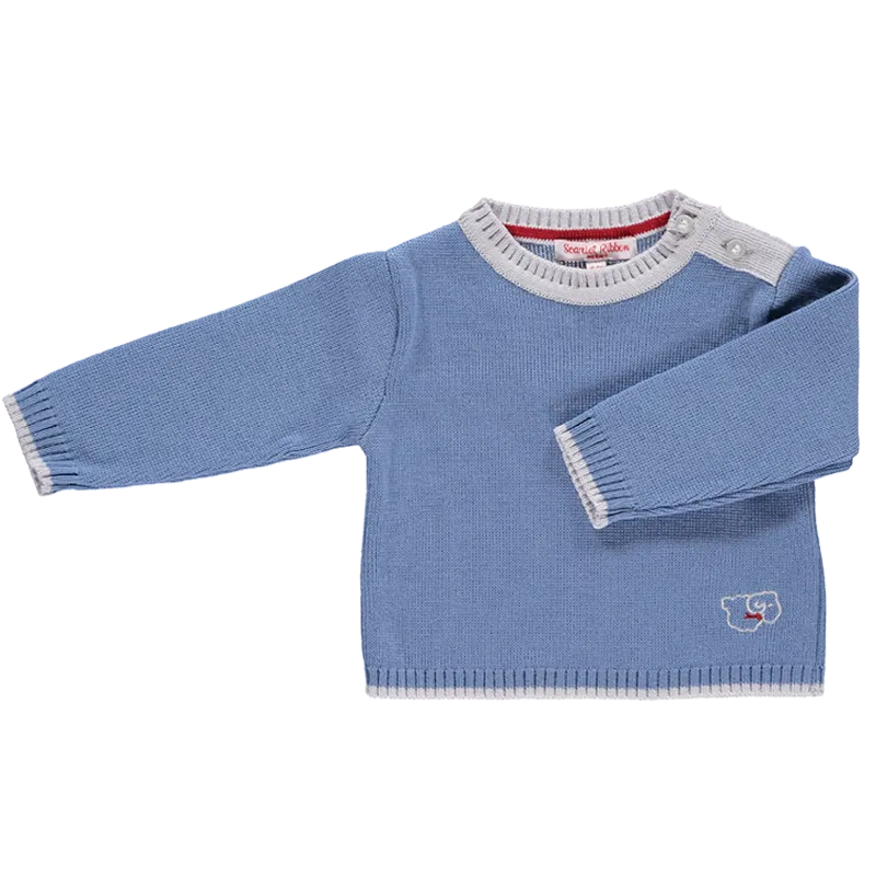 Merino Baby Jumper with Sheep Motif - Cornflower Blue