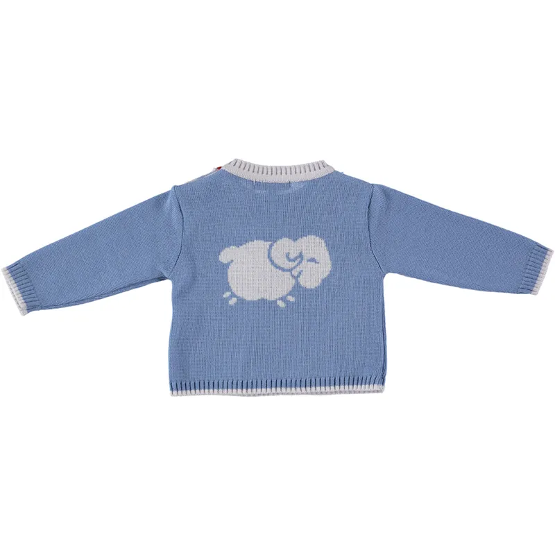 Merino Baby Jumper with Sheep Motif - Cornflower Blue