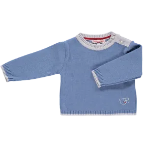 Merino Baby Jumper with Sheep Motif - Cornflower Blue