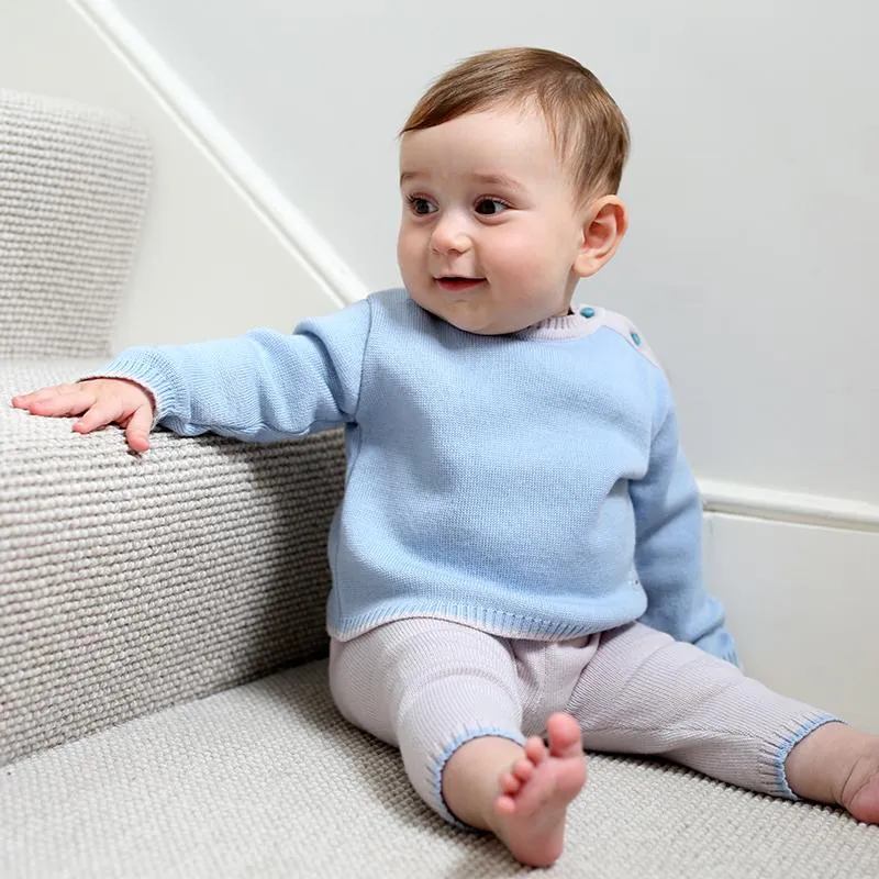 Merino Baby Jumper with Sheep Motif - Cornflower Blue