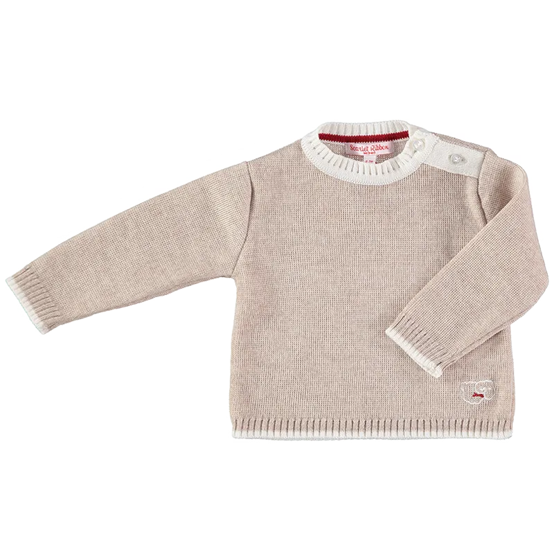 Merino Baby Jumper with Sheep Motif - Oatmeal