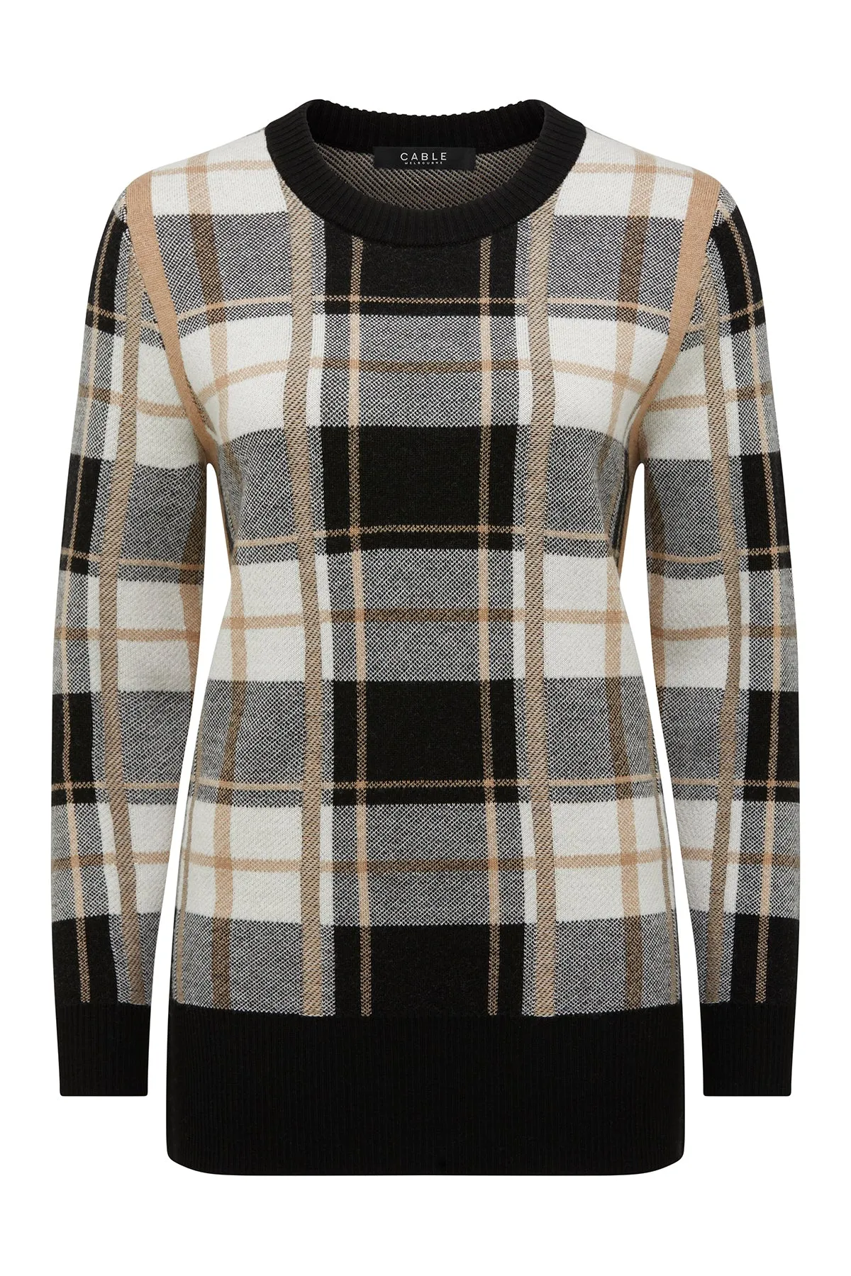 Merino Check Jumper - Camel Check