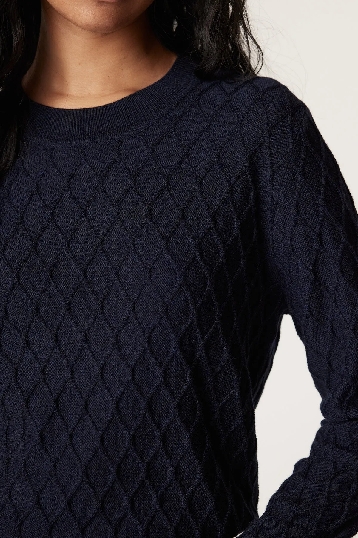 Merino Diamond Crew Jumper - Ink Navy