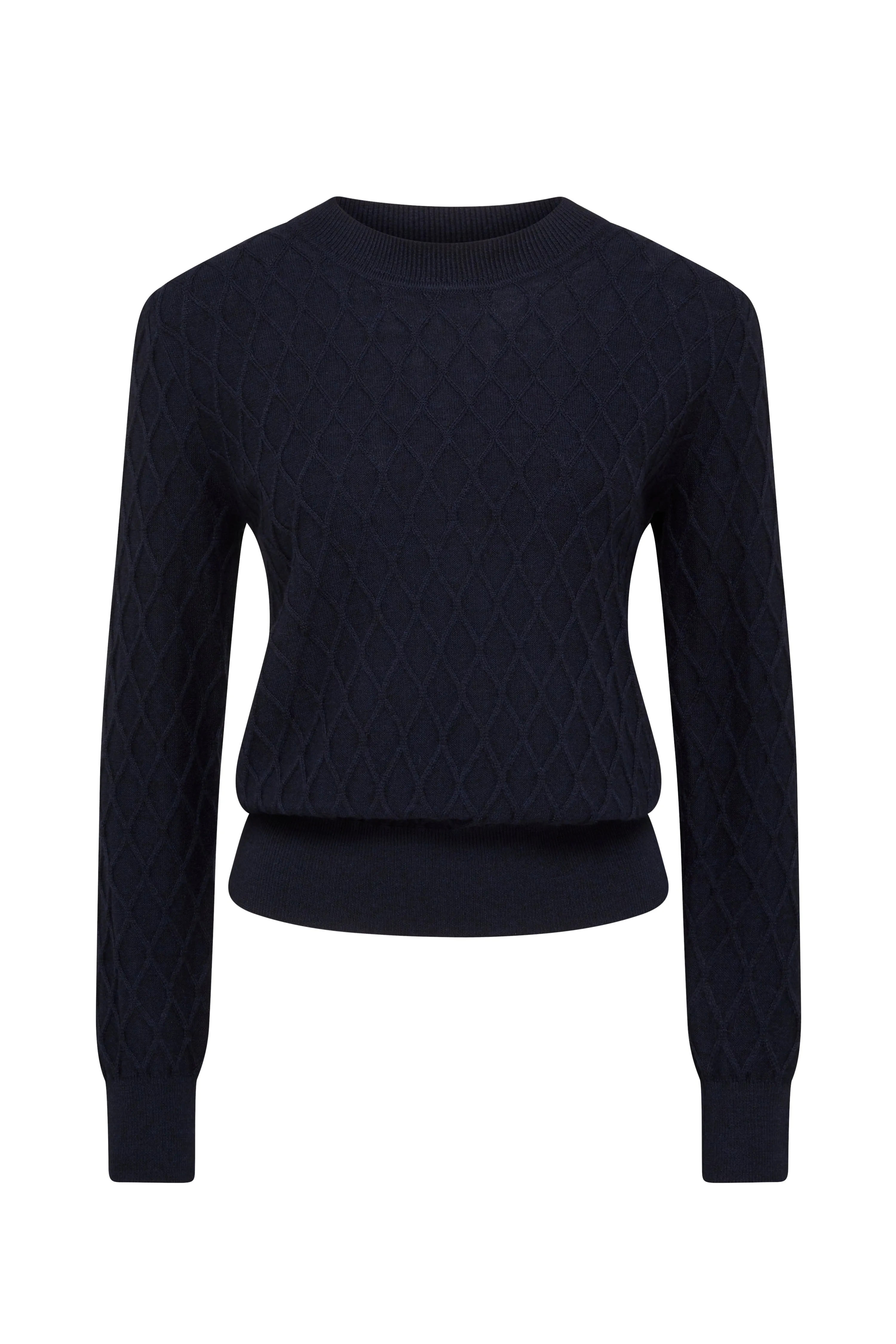 Merino Diamond Crew Jumper - Ink Navy