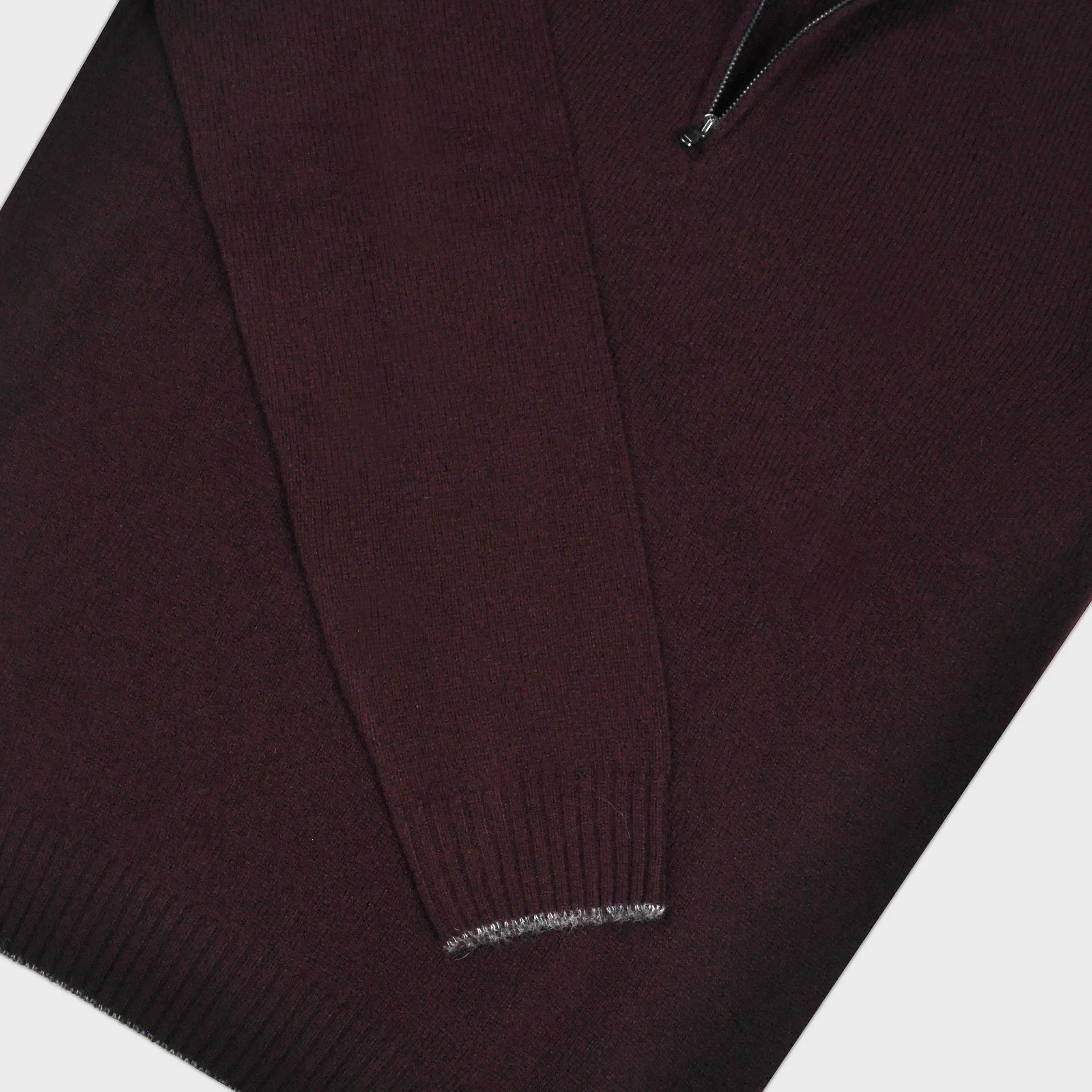 Merino Wool Quarter Zip Jumper in Dark Claret with Grey Trim