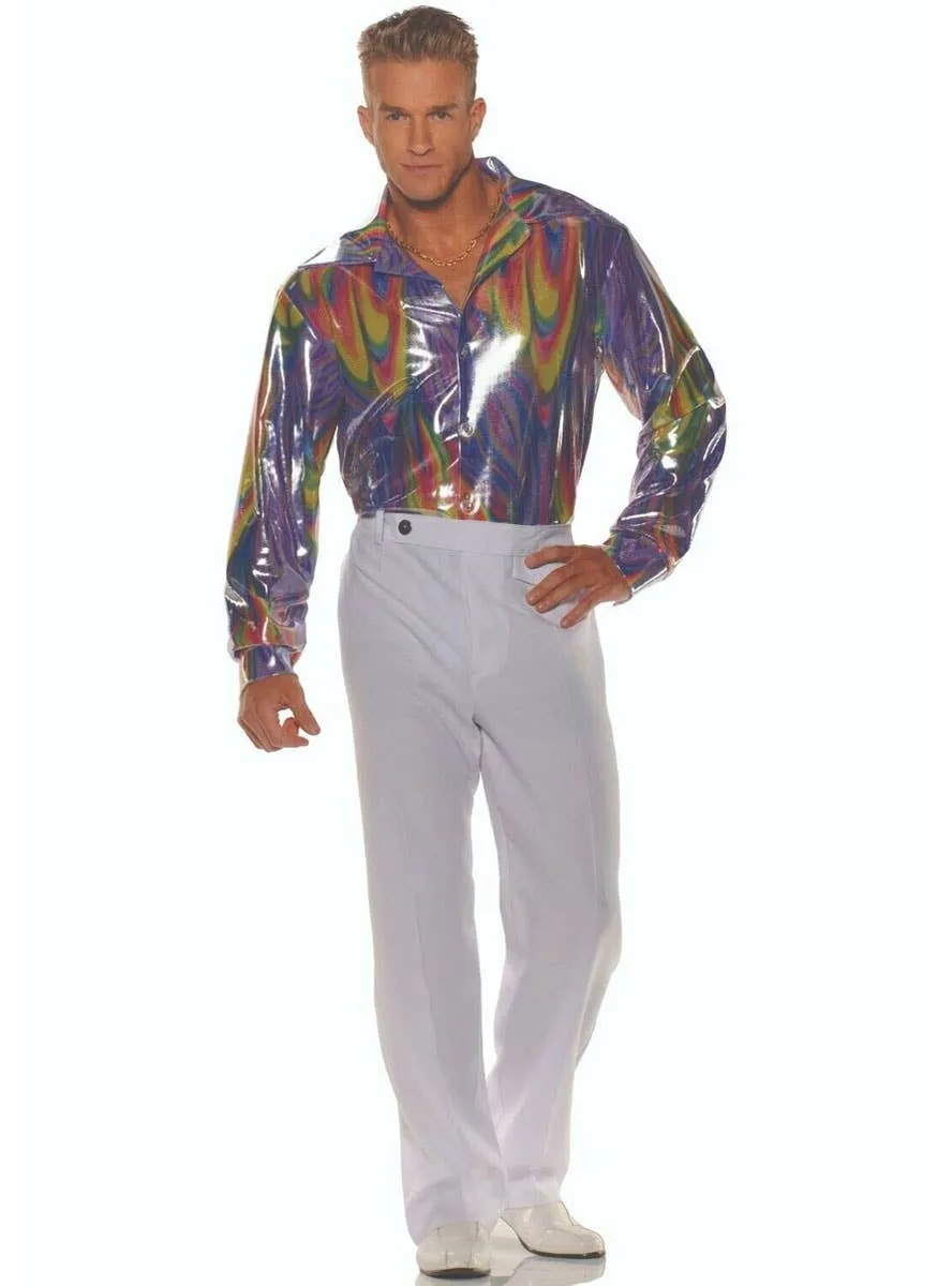 Metallic Rainbow Plus Size Mens 70s Disco Costume Shirt