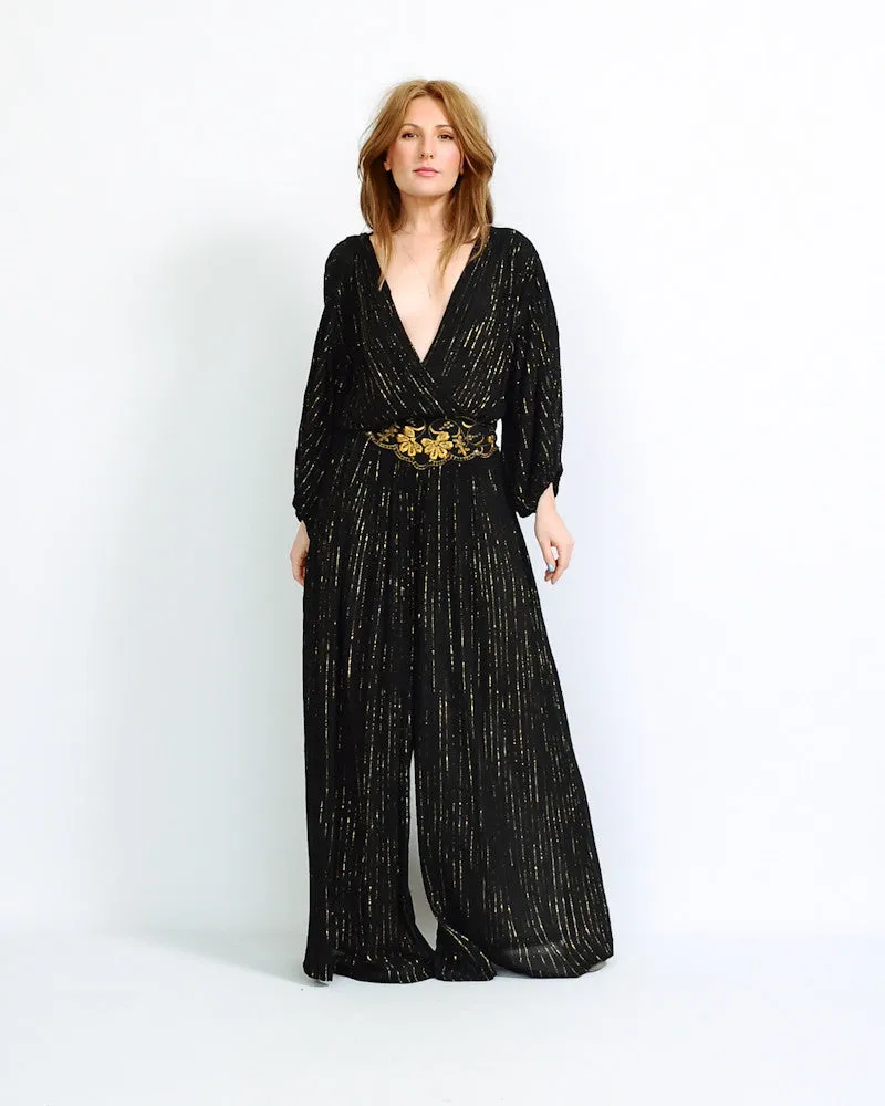 Metallic Stripe Gauze India Palazzo Jumpsuit