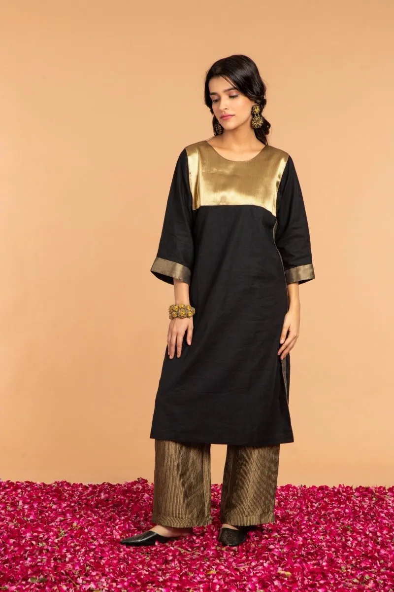 Metallic Yoke Cotton and Silk Dress