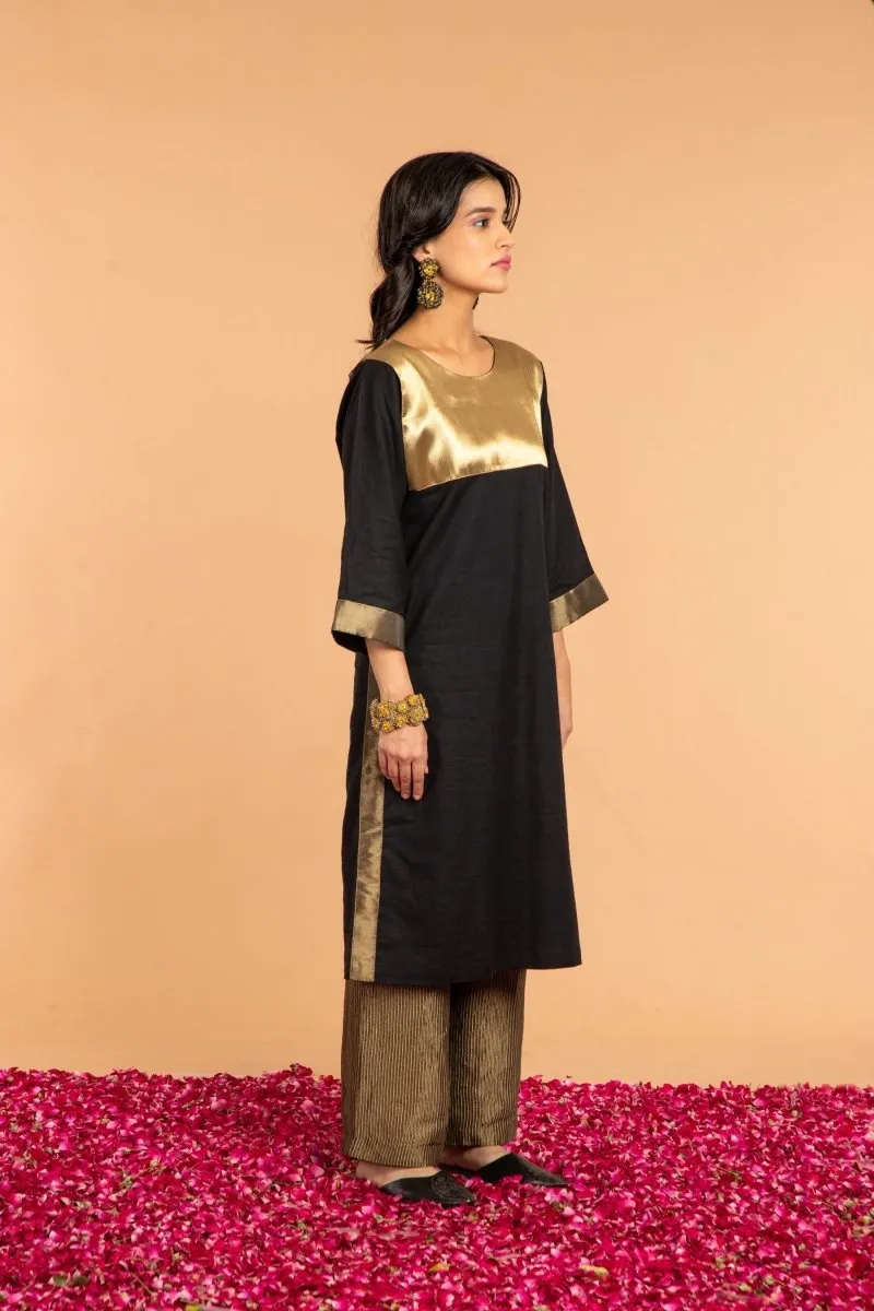 Metallic Yoke Cotton and Silk Dress