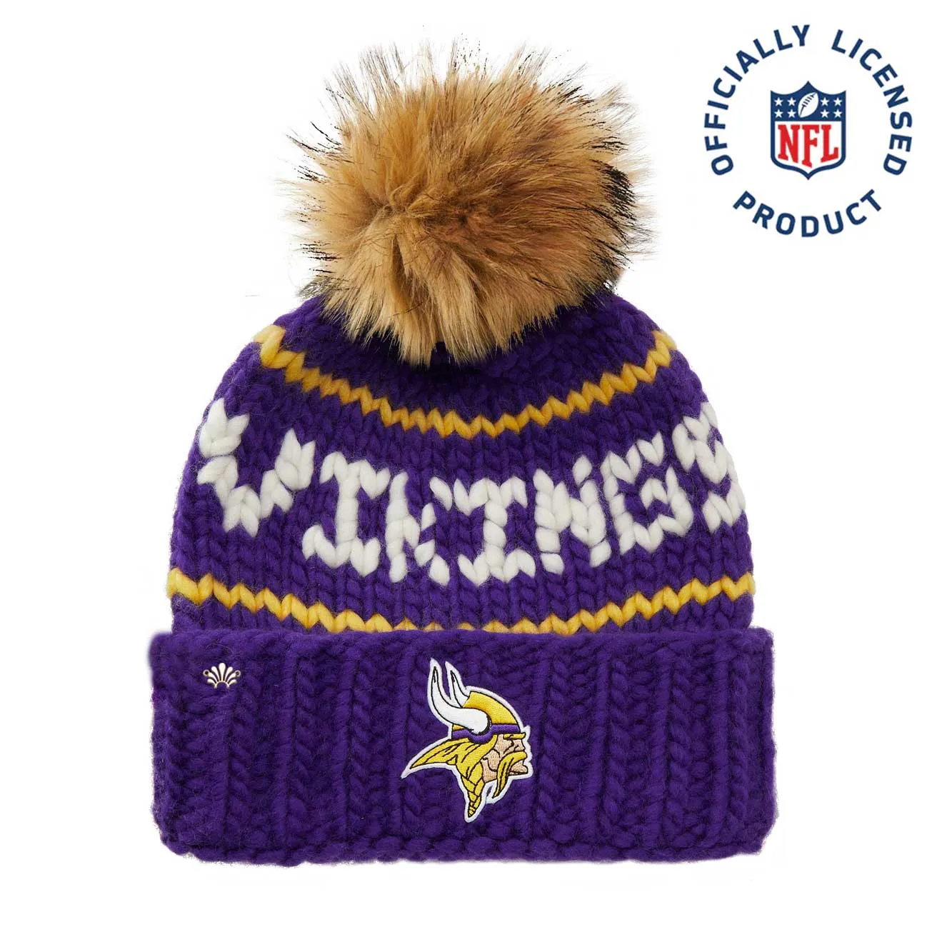 MINNESOTA VIKINGS LELE SADOUGHI X NFL PURPLE BEANIE FAUX FUR POM