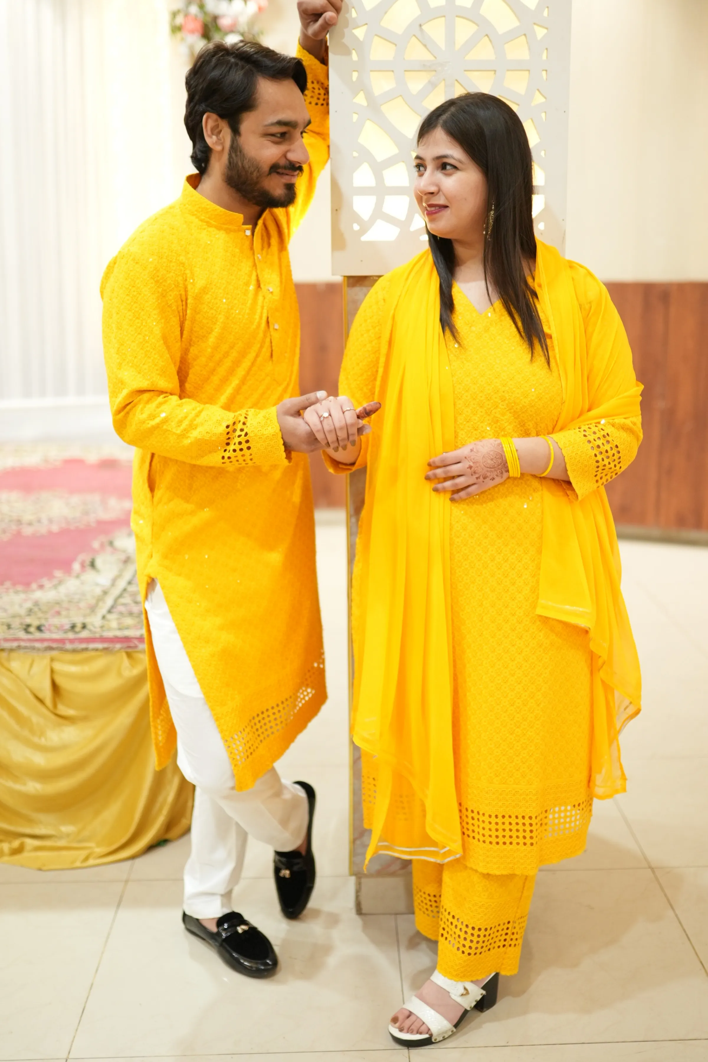 Mustard Gold Sequined Couple Outfit