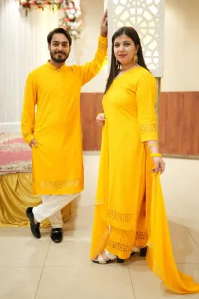 Mustard Gold Sequined Couple Outfit