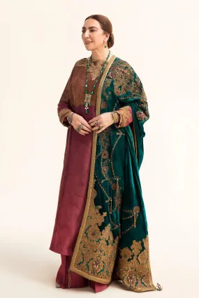 Nilofer Shahid - Tissue Silk Shirt & Pants with Pure Velvet Shawl - 3 Piece