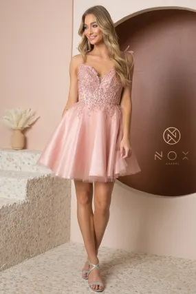 NOX ANABEL F732 Embellished Deep Sweetheart Short Dress