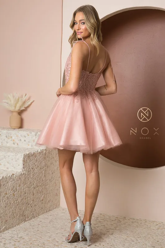 NOX ANABEL F732 Embellished Deep Sweetheart Short Dress