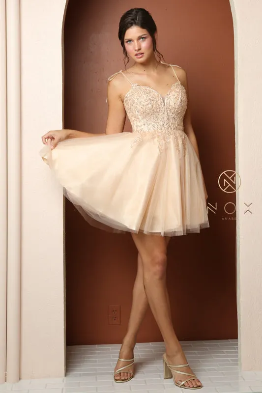 NOX ANABEL F732 Embellished Deep Sweetheart Short Dress