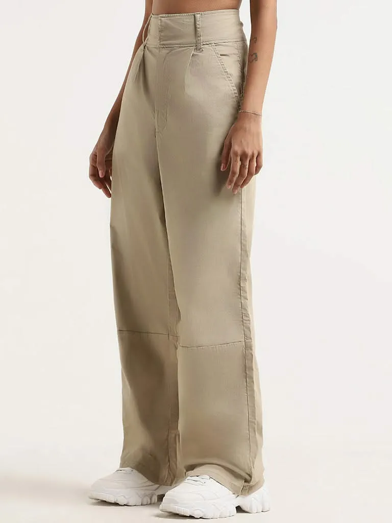 Nuon Plain Beige Cotton Pants