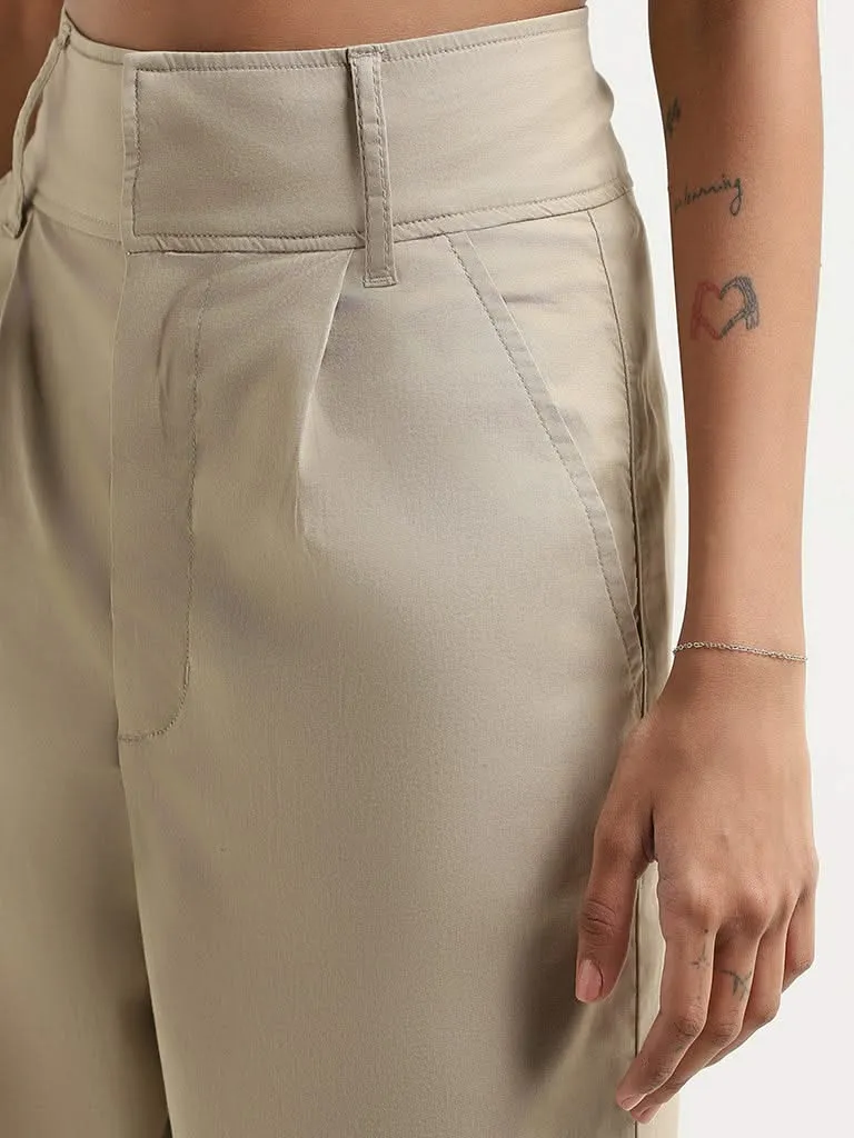 Nuon Plain Beige Cotton Pants