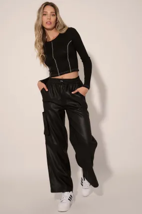 On the Run Vegan Leather Drawstring Cargo Pants