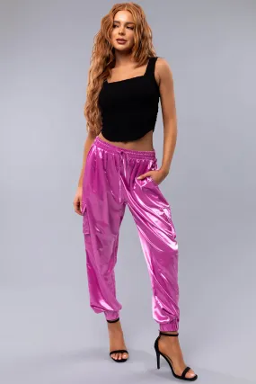 Orchid Shiny Metallic Smocked Waist Joggers