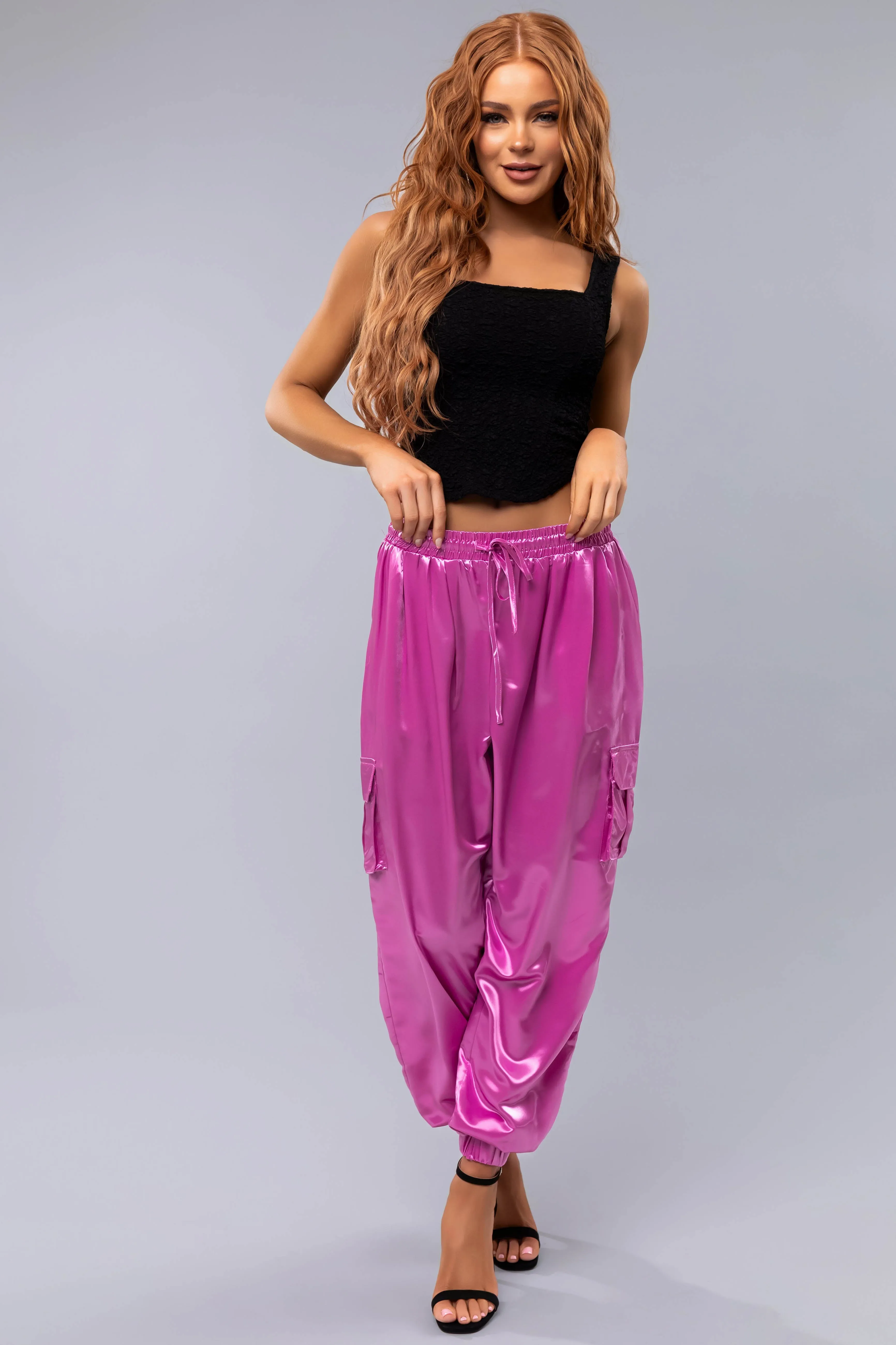 Orchid Shiny Metallic Smocked Waist Joggers